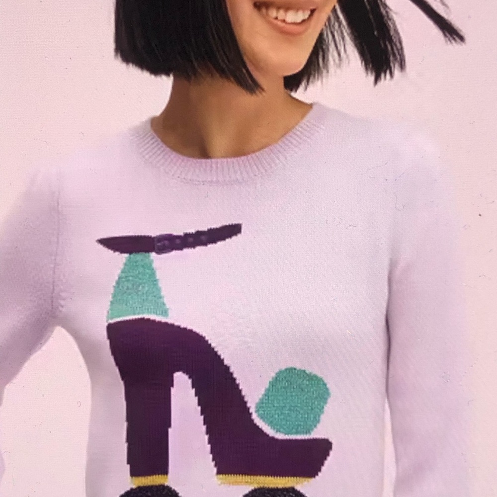NWOT kate spade lavender sweater with roller skate motif - Picture 3 of 9